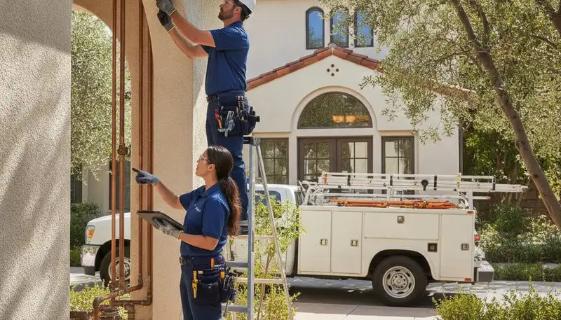 Stockton, CA plumber repairing a residential pipe leak with professional plumbing tools