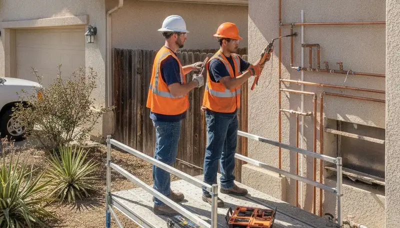 Stockton, CA plumber repairing a residential plumbing leak for reliable local service