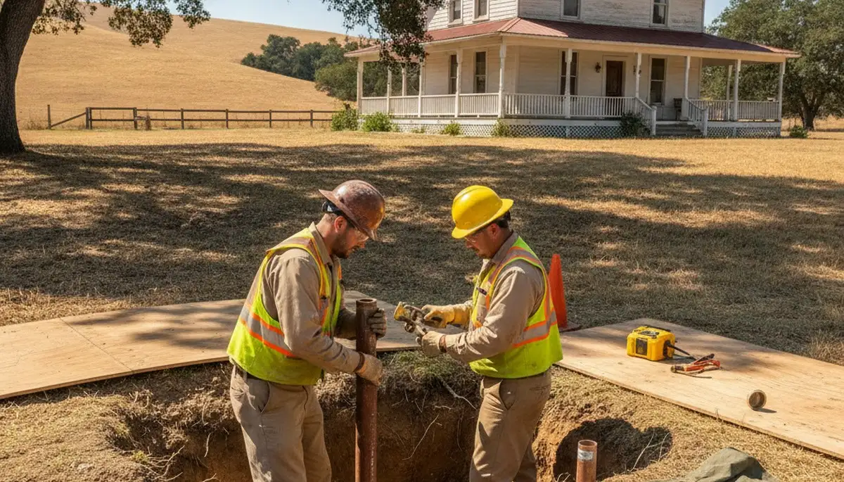 Stockton, CA plumbing repair technician servicing a residential pipe leak