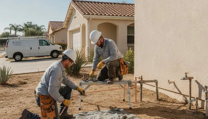 Stockton, CA plumber repairing a leak for a plumbing repair service