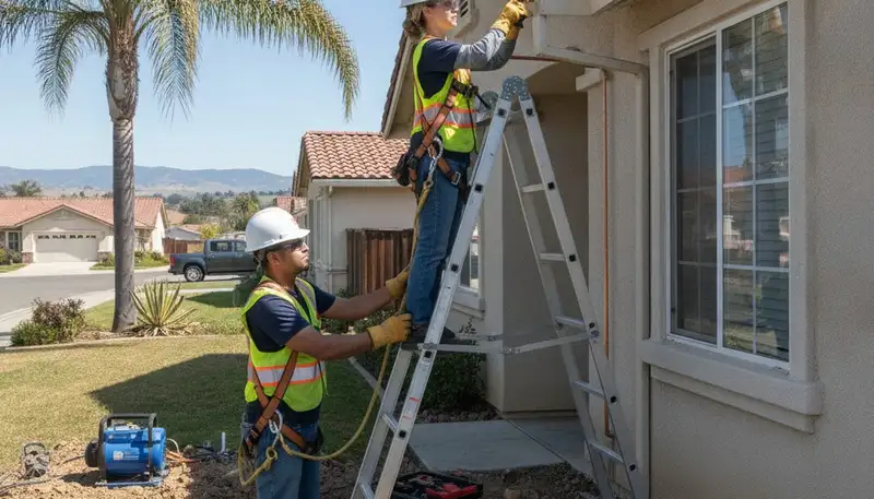 Stockton, CA plumber repairing a residential pipe leak with professional plumbing tools