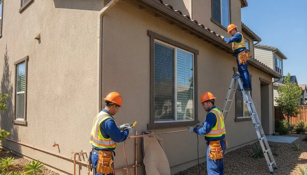 Stockton, CA plumber repairing a residential leak with professional plumbing tools