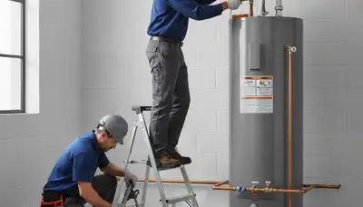 Stockton, CA plumber repairing a water heater for a home service call